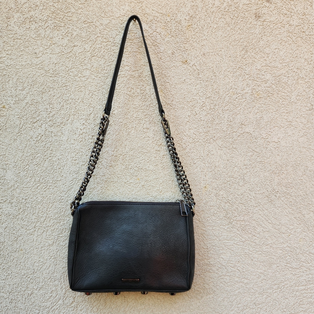 REBECCA MINKOFF Avery Handbag Black Leather Chain Strap Crossbody Small Purse - Picture 7 of 11